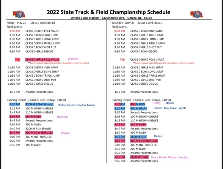 State Track Schedule 